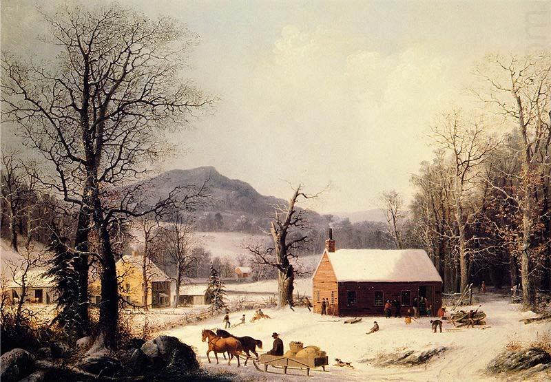 George Henry Durrie Red School House, Winter china oil painting image